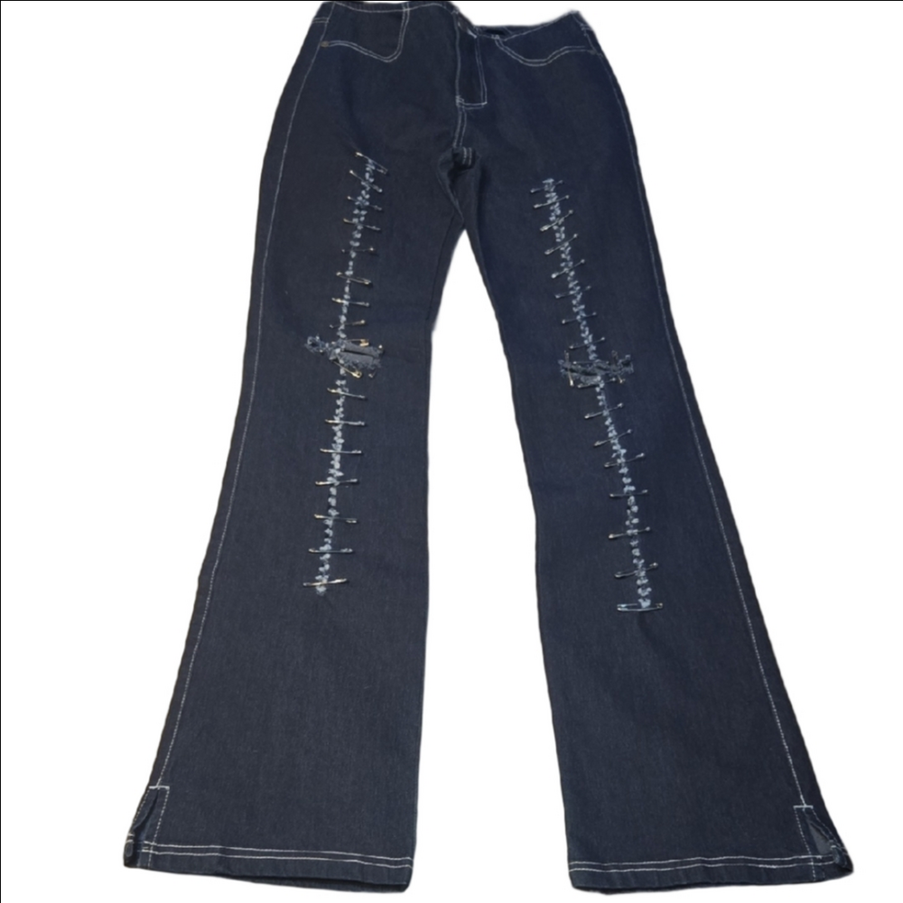 YoYo Dark Blue Flare Jeans with Embellishments Size 7 8